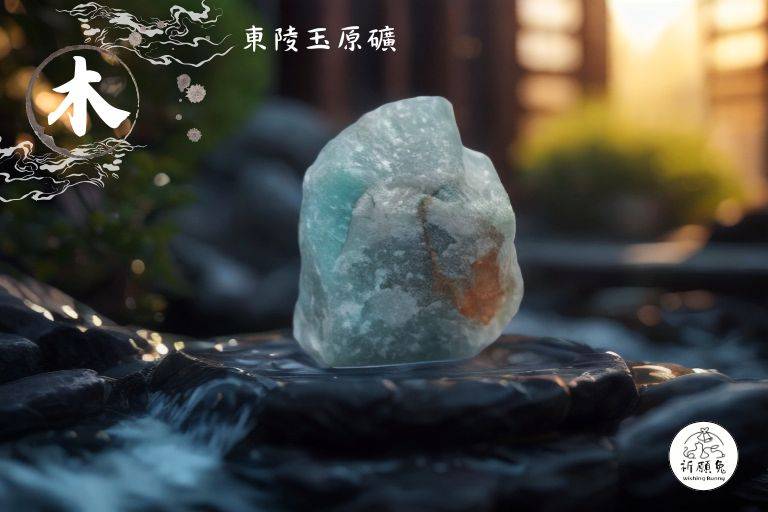 WBC0264，(木屬性水晶) 綠東陵玉原礦，購買另贈送展示木盒