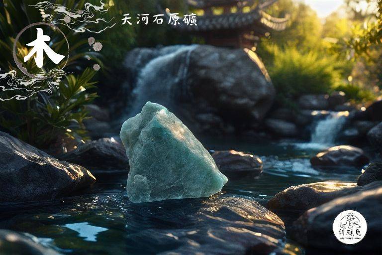 WBC0354，(木屬性水晶) 天河石原礦，購買另贈送展示木盒