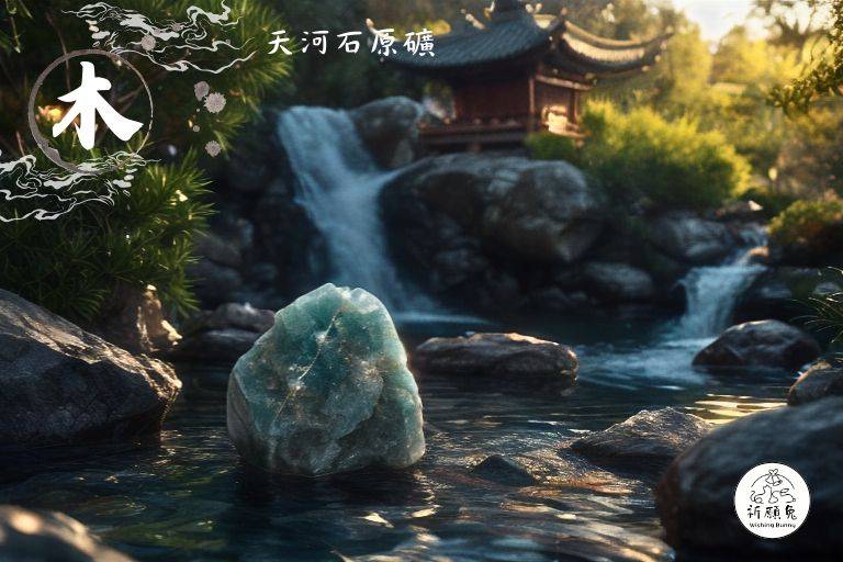 WBC0359，(木屬性水晶) 天河石原礦，購買另贈送展示木盒