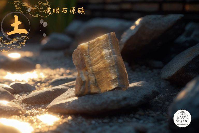 WBC0225，(土屬性水晶) 黃虎眼石原礦，購買另贈送展示木盒