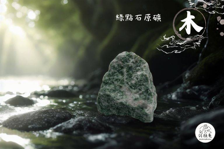 WBC0382，(木屬性水晶) 綠點石原礦，購買另贈送展示木盒