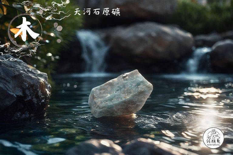 WBC0355，(木屬性水晶) 天河石原礦，購買另贈送展示木盒