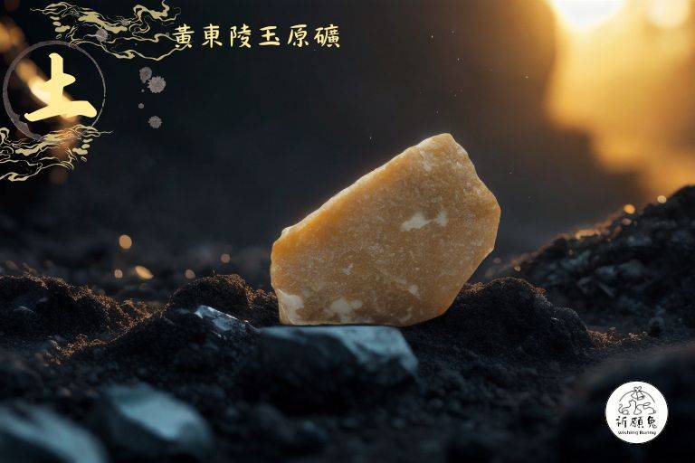 WBC0257，(土屬性水晶) 黃東陵玉原礦，購買另贈送展示木盒