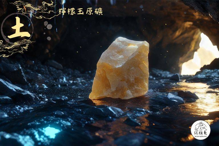 WBC0332，(土屬性水晶) 檸檬玉原礦，購買另贈送展示木盒