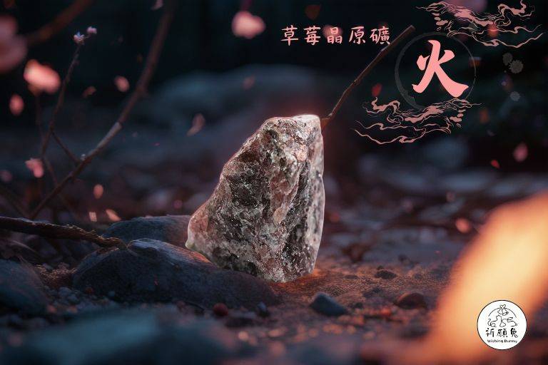 WBC0477，(火屬性水晶) 草莓晶原礦，購買另贈送展示木盒