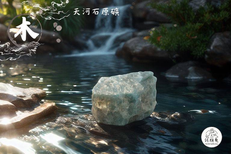 WBC0351，(木屬性水晶) 天河石原礦，購買另贈送展示木盒